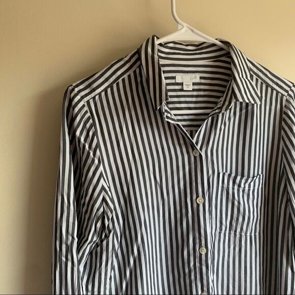 J Jill Gray Striped Button Front Career Blouse - Picture 4 of 6
